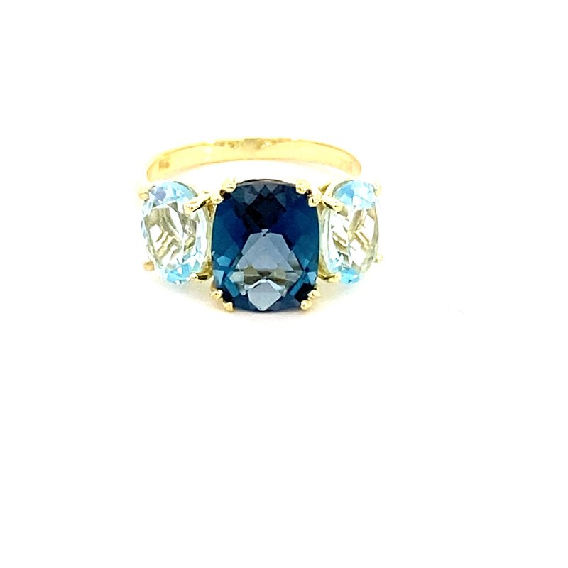 Ring set with a center London blue topaz flanked by Sky blue topaz 14kt yellow gold - Gaines Jewelers