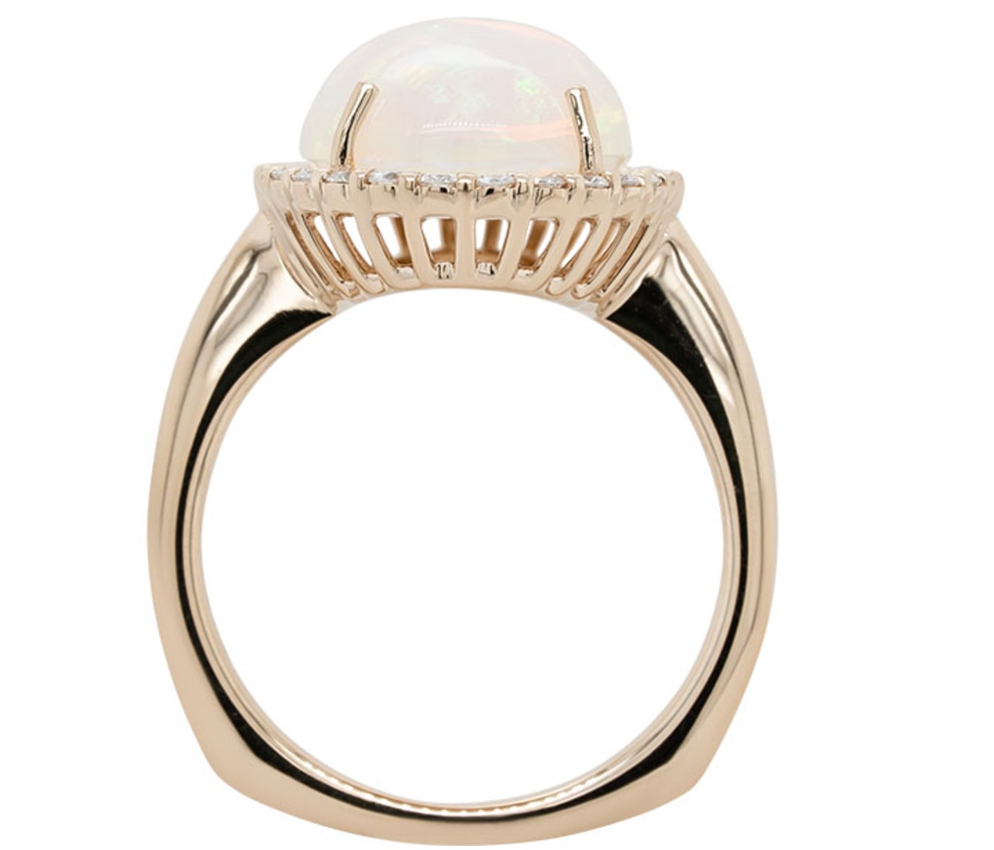 Ring set with a large oval opal surrounded by diamonds 14kt yellow gold - Gaines Jewelers