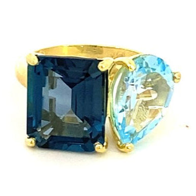 Ring set with a London blue topaz and a Sky blue topaz 14kt yellow gold - Gaines Jewelers
