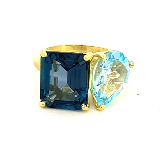 Ring set with a London blue topaz and a Sky blue topaz 14kt yellow gold - Gaines Jewelers