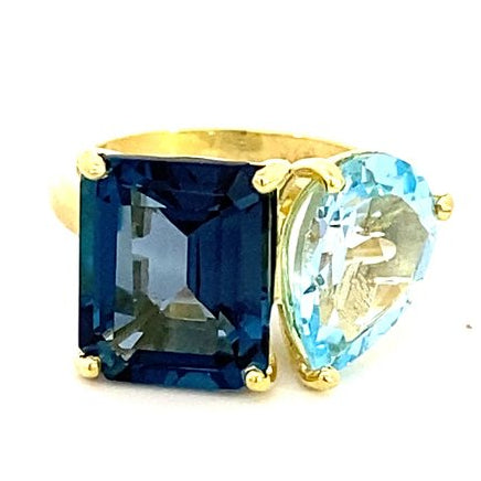 Ring set with a London blue topaz and a Sky blue topaz 14kt yellow gold - Gaines Jewelers