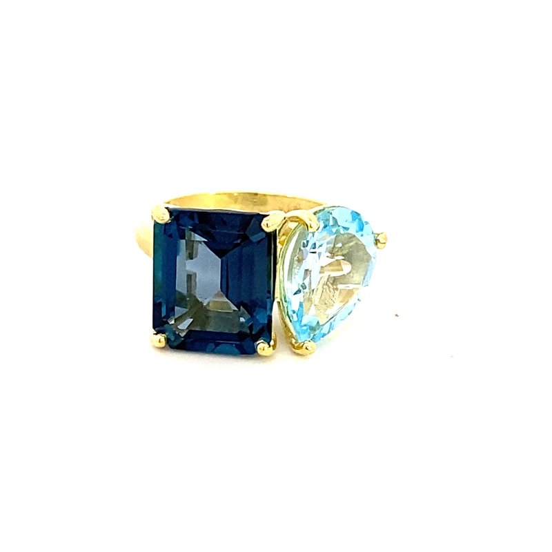 Ring set with a London blue topaz and a Sky blue topaz 14kt yellow gold - Gaines Jewelers