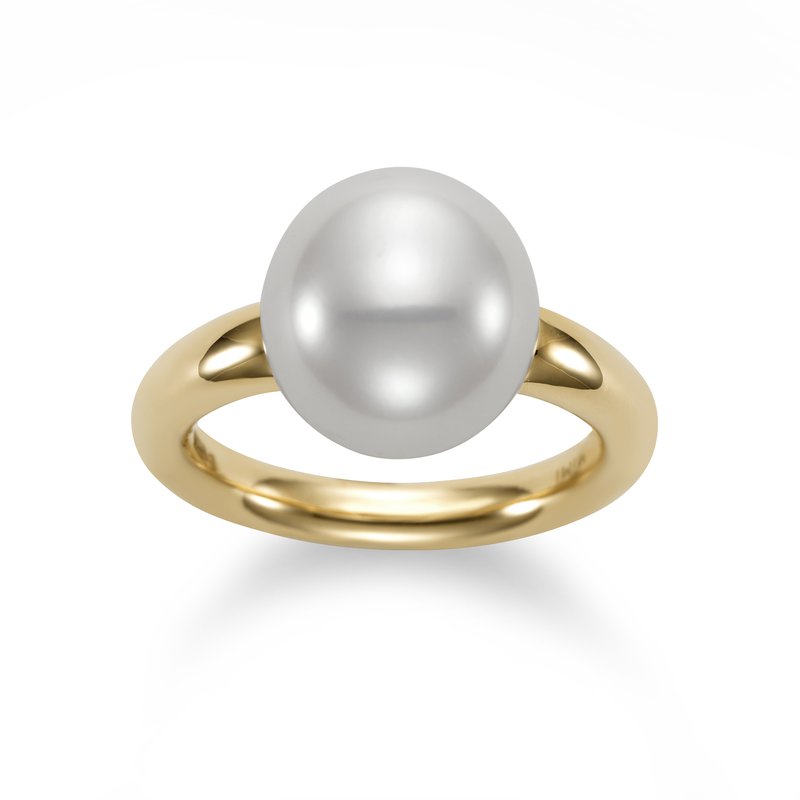 Ring set with an 11mm pearl in a plain tubular shank 18kt yellow gold - Gaines Jewelers