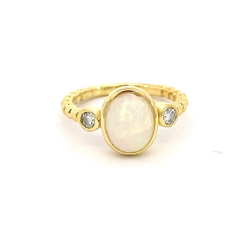 Ring set with an opal and accented with diamonds 14kt yellow gold - Gaines Jewelers