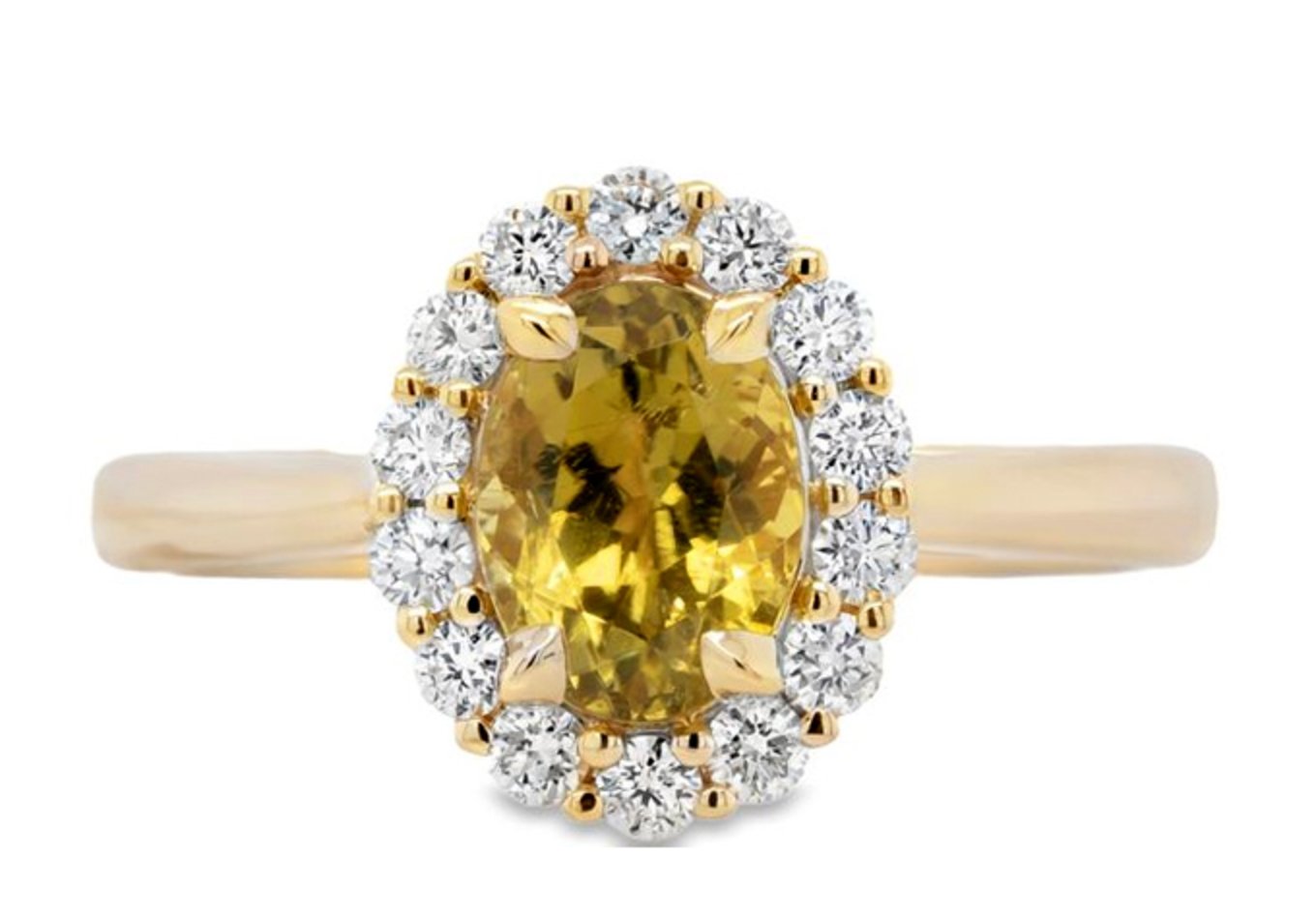 Ring set with lemon tourmaline & diamond halo 14kt yellow gold - Gaines Jewelers