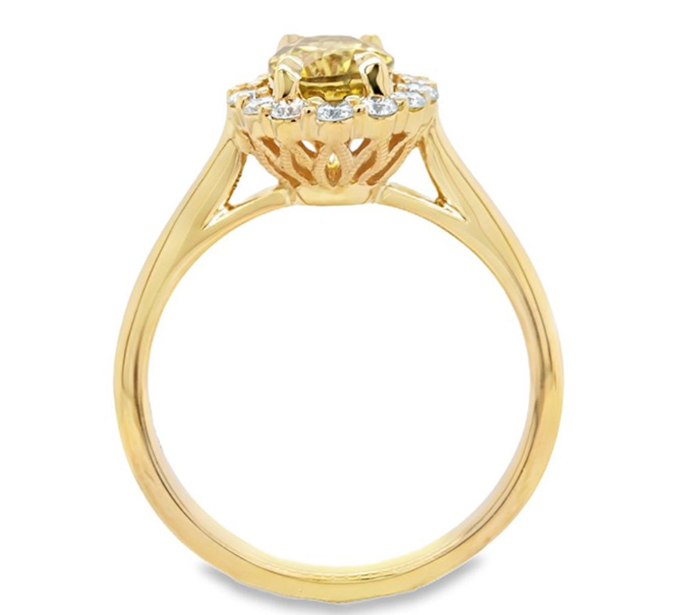 Ring set with lemon tourmaline & diamond halo 14kt yellow gold - Gaines Jewelers