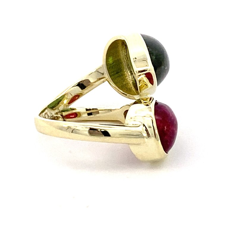 Ring set with pink & green tourmaline accented with diamond 14kt yellow gold - Gaines Jewelers