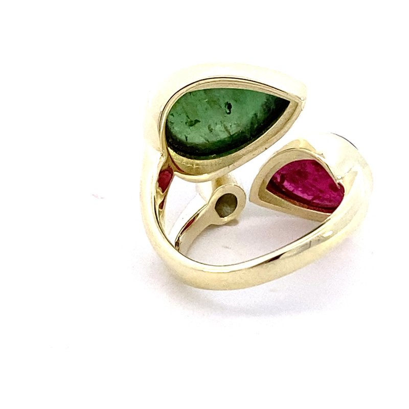 Ring set with pink & green tourmaline accented with diamond 14kt yellow gold - Gaines Jewelers