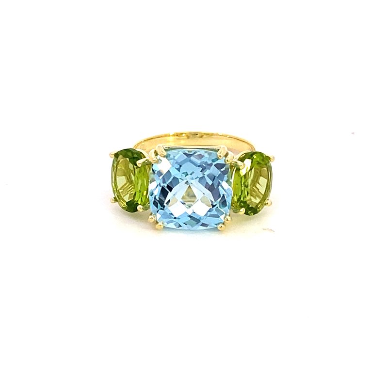 Ring set with Sky blue topaz and peridot 14kt yellow gold - Gaines Jewelers