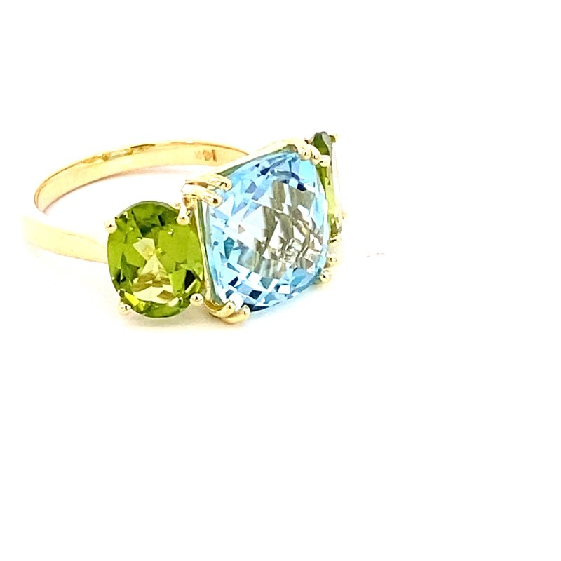 Ring set with Sky blue topaz and peridot 14kt yellow gold - Gaines Jewelers