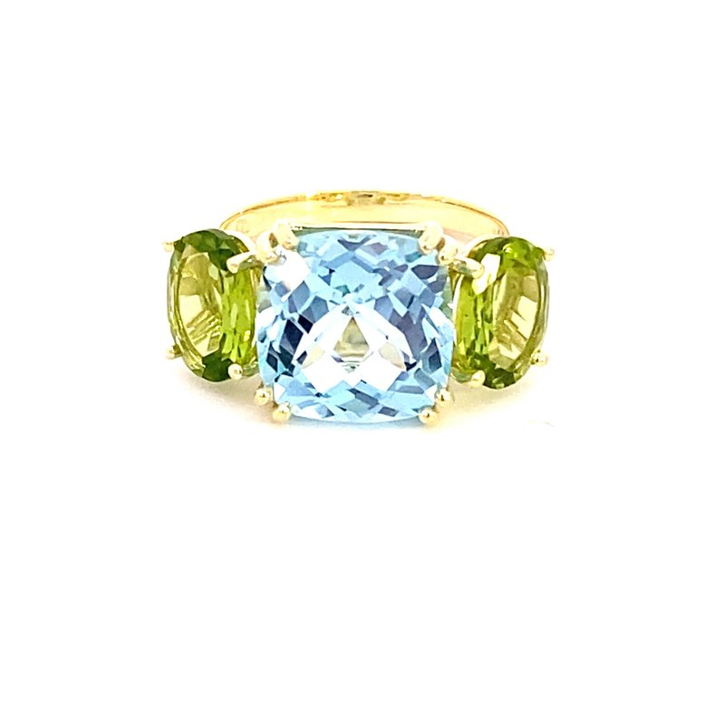 Ring set with Sky blue topaz and peridot 14kt yellow gold - Gaines Jewelers