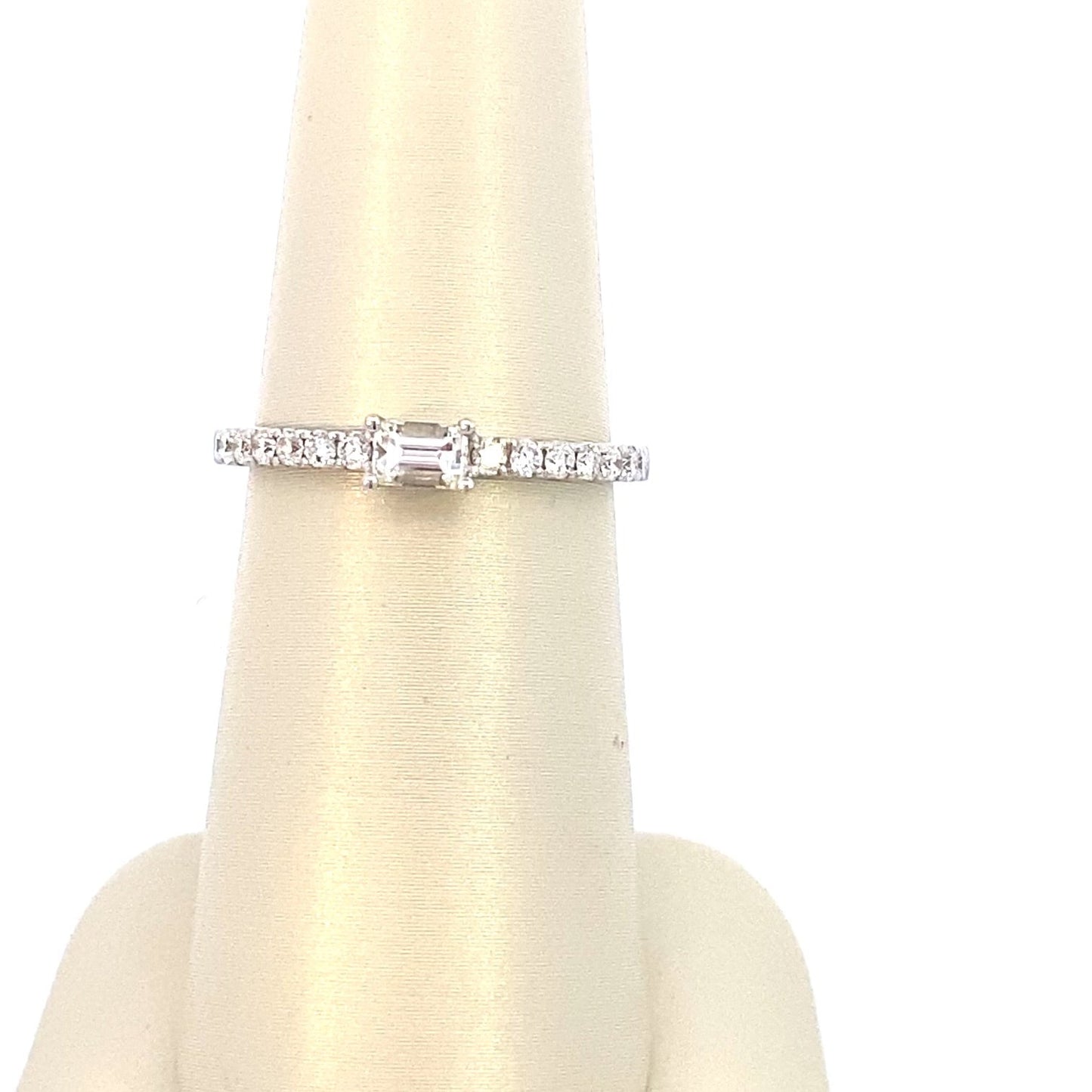 Ring tiny baguette cut diamond with diamond shank white gold - Gaines Jewelers