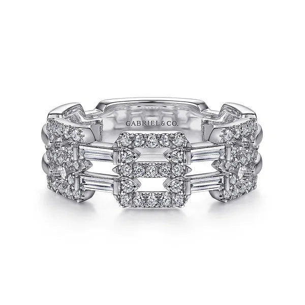 Ring - two row diamond link 14k white gold - Gaines Jewelers