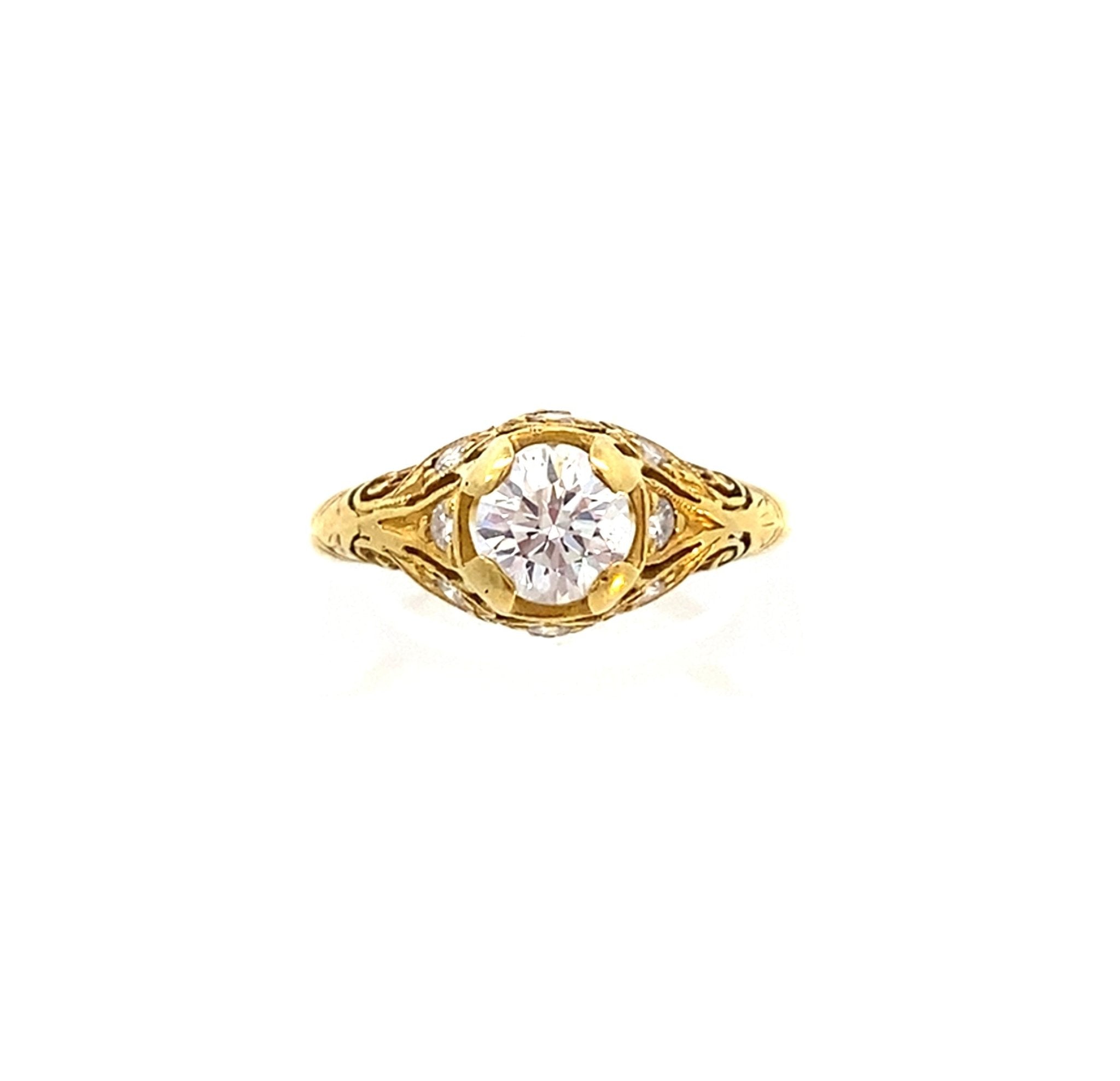 Ring vintage engagement .54ct filigree 18kt yellow gold - Gaines Jewelers