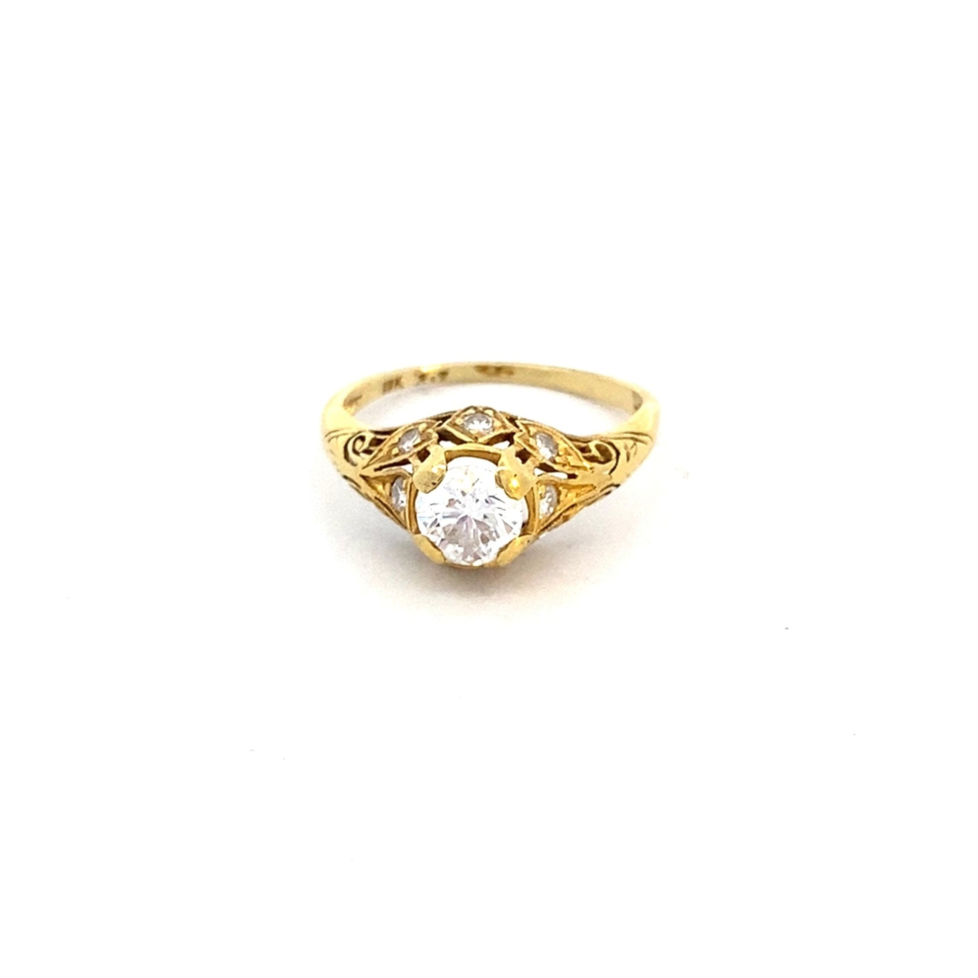 Ring vintage engagement .54ct filigree 18kt yellow gold - Gaines Jewelers