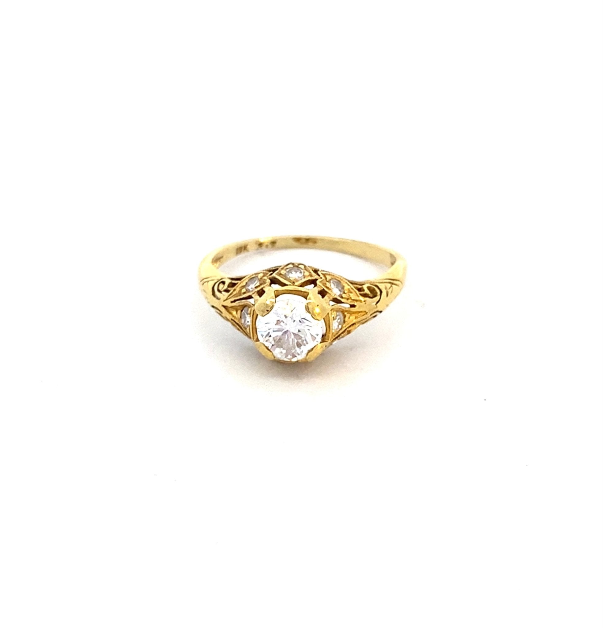 Ring vintage engagement .54ct filigree 18kt yellow gold - Gaines Jewelers