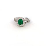 Ring with double shank Emerald=1.18ct Dia=0.56ct 18ktWG - Rego - Gaines Jewelers