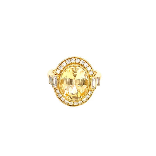 ****Ring yellow sapphire diamond ring with halo 18kt yellow gold - Gaines Jewelers