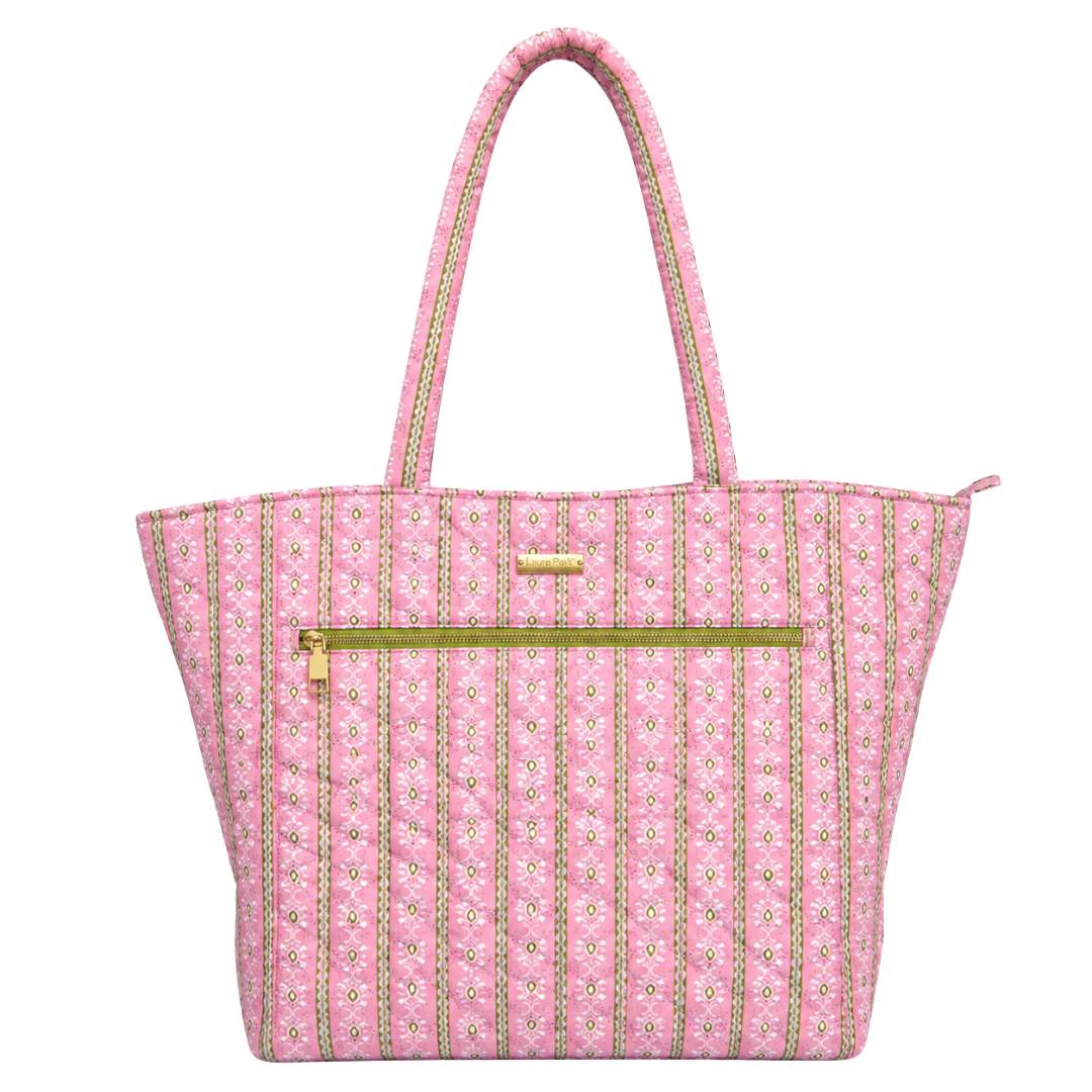 Rosemary Stripe Pink Quilted Tote Bag - Laura Park Designs - Gaines Jewelers