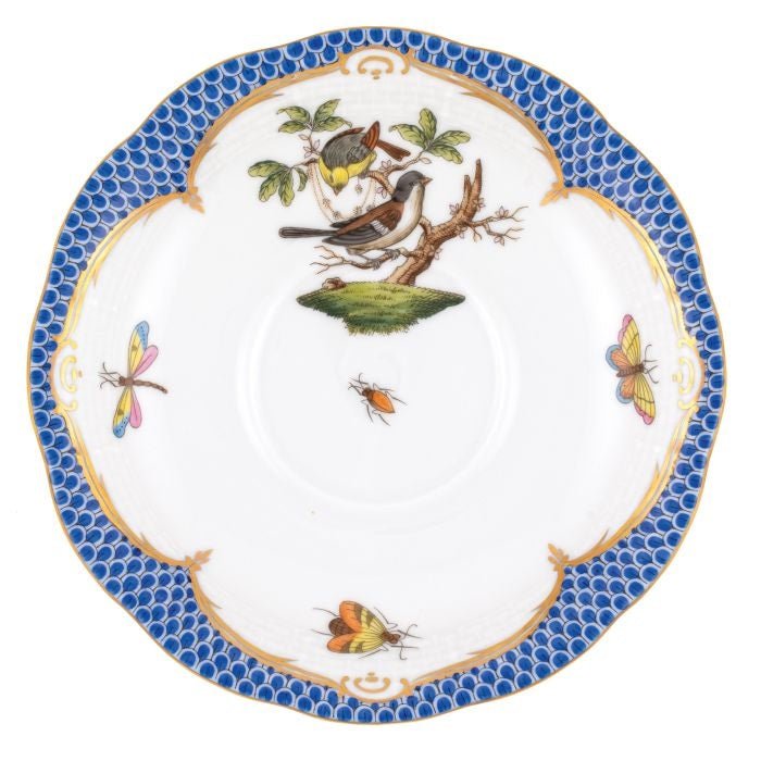 Rothschild Bird Bread & Butter Plate Blue Border Motif 1 - Herend - Gaines Jewelers