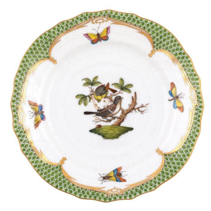 Rothschild Bird Bread & Butter Plate Green Border Motif 1 - Herend - Gaines Jewelers