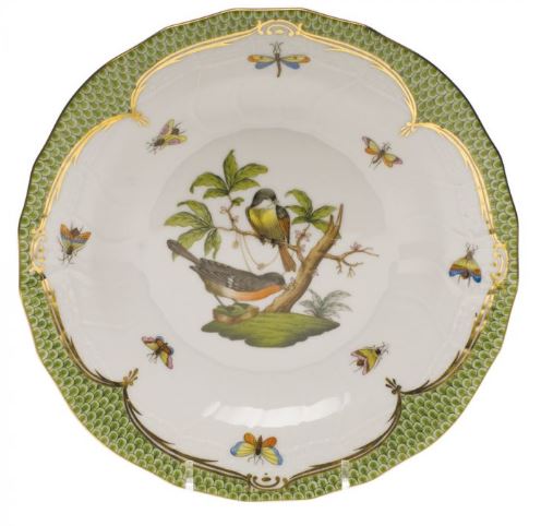Rothschild Bird Dessert Plate Green Border Motif 2 - Herend - Gaines Jewelers