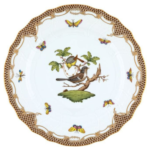 Rothschild Bird Dinner Plate Brown Border Motif 1 - Herend - Gaines Jewelers