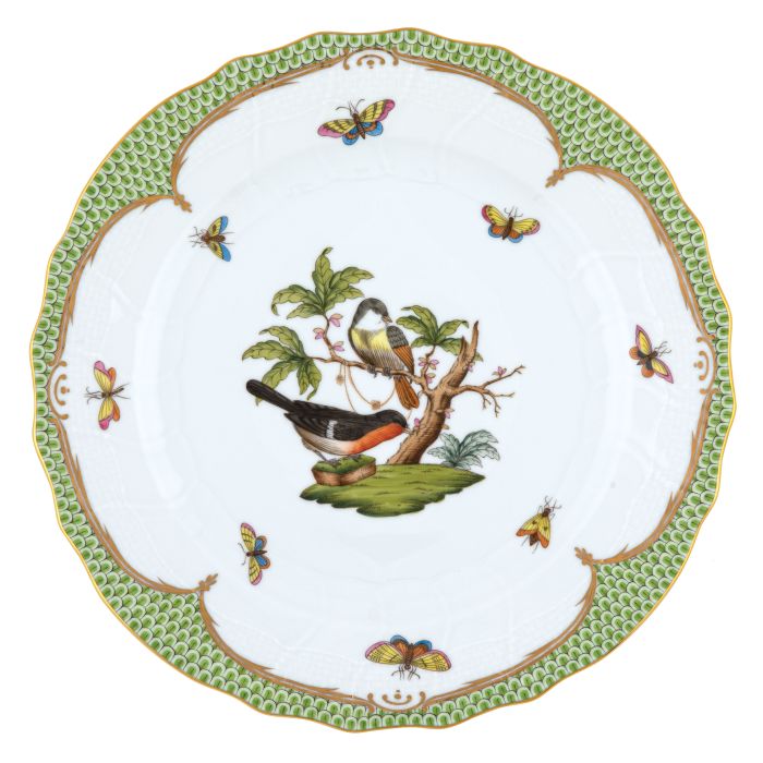 Rothschild Bird Dinner Plate Green Border Motif 2 - Herend - Gaines Jewelers
