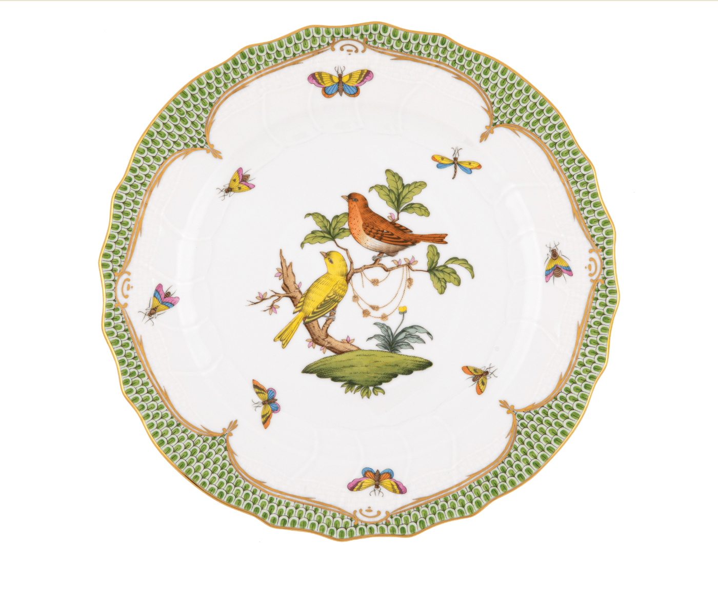 Rothschild Bird Dinner Plate - Green Border - Motif 6 - Herend - Gaines Jewelers