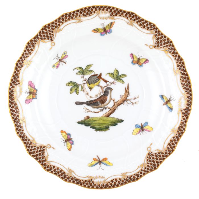 Rothschild Bird Salad Plate Brown Border Motif 1 - Herend - Gaines Jewelers