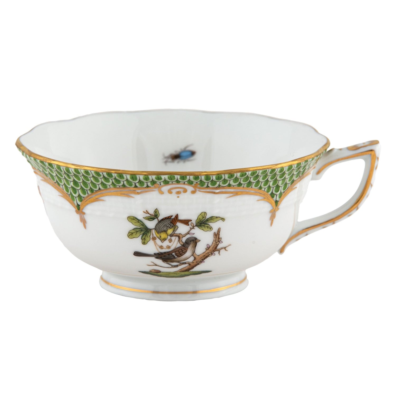 Rothschild Bird Tea Cup Green Border Motif 1 - Herend - Gaines Jewelers