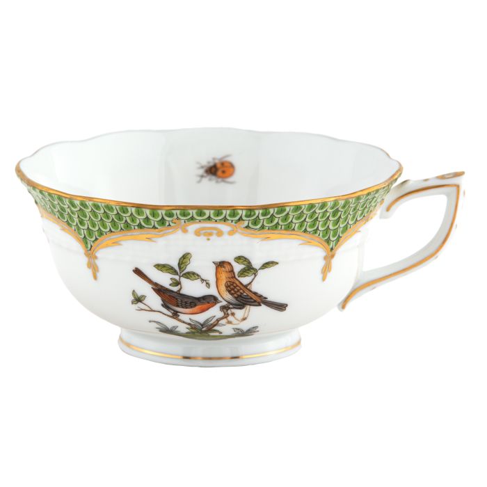 Rothschild Bird Tea Cup - Green Border - Motif 9 - Herend - Gaines Jewelers
