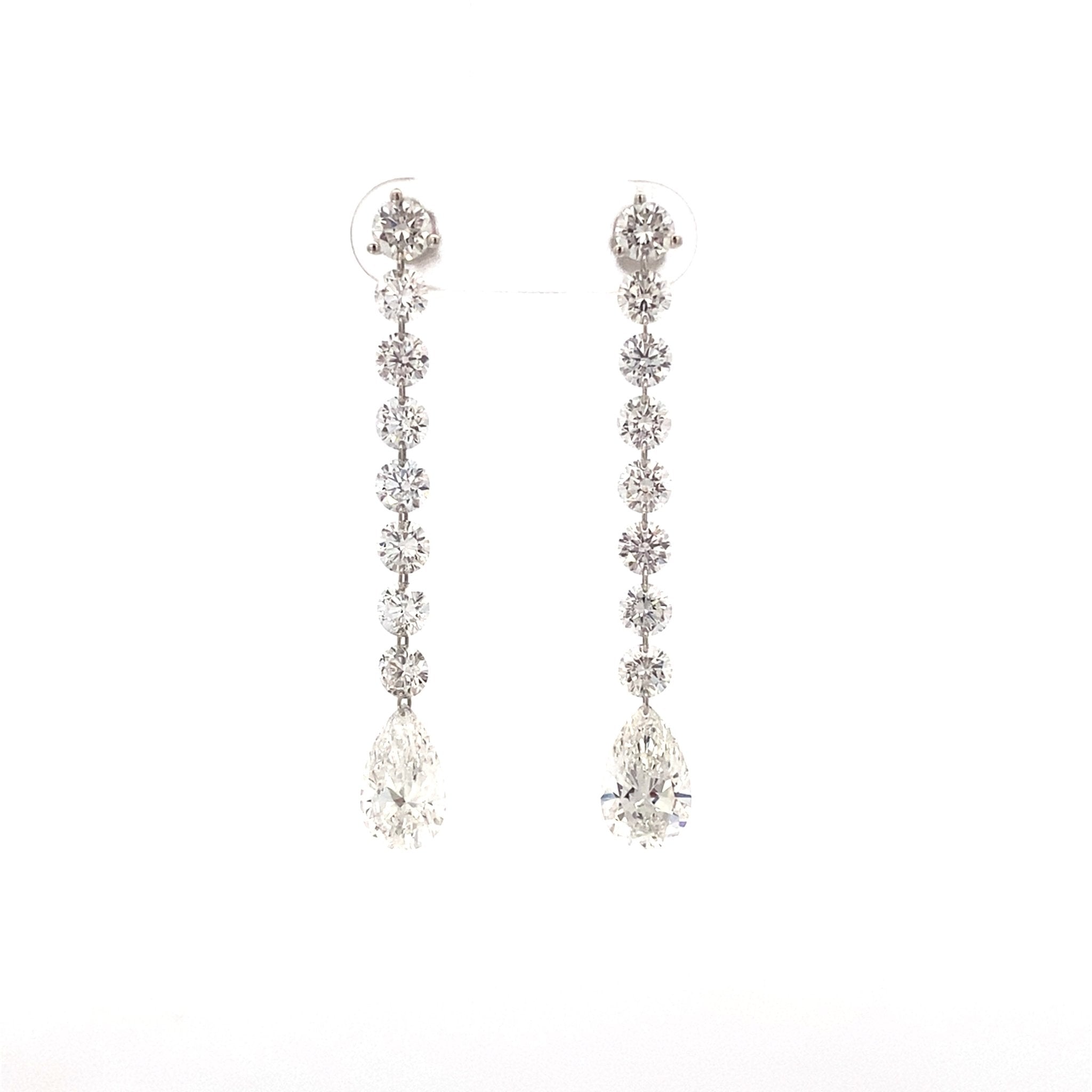 Round and Pear Cut Lab Diamond 6.94ctw Drilled Martini Drop Earring 14k White Gold - Reflection Diamonds - Gaines Jewelers