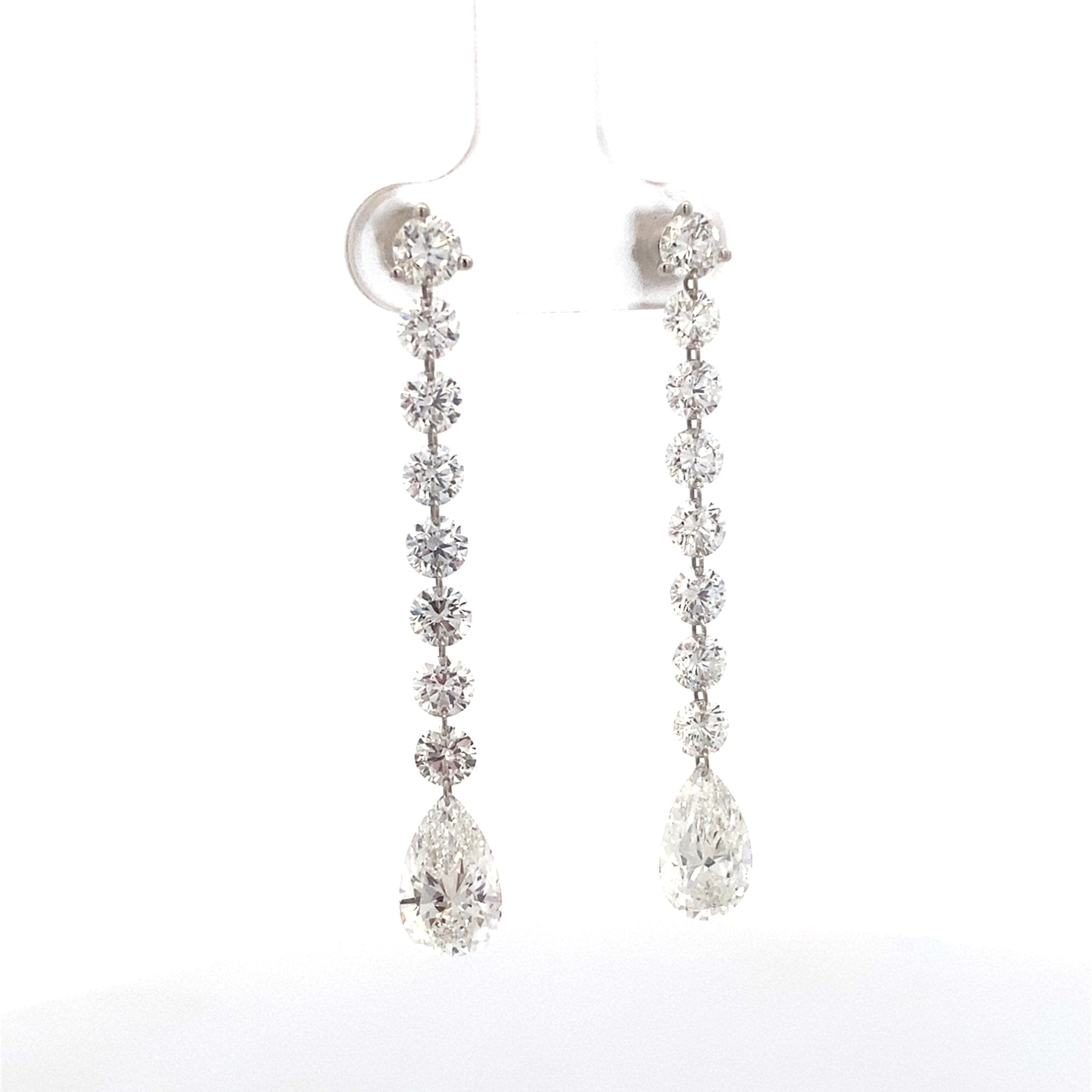 Round and Pear Cut Lab Diamond 6.94ctw Drilled Martini Drop Earring 14k White Gold - Reflection Diamonds - Gaines Jewelers