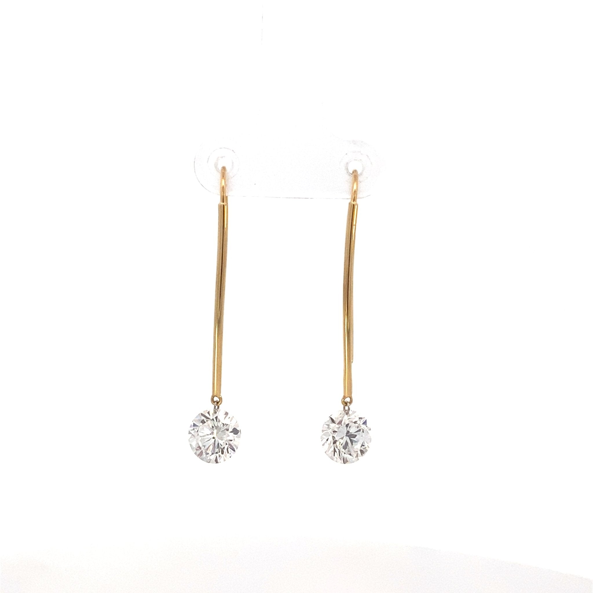 Round Cut Lab Diamond 3.01ctw Drilled Drop Earring 14k Yellow Gold - Reflection Diamonds - Gaines Jewelers