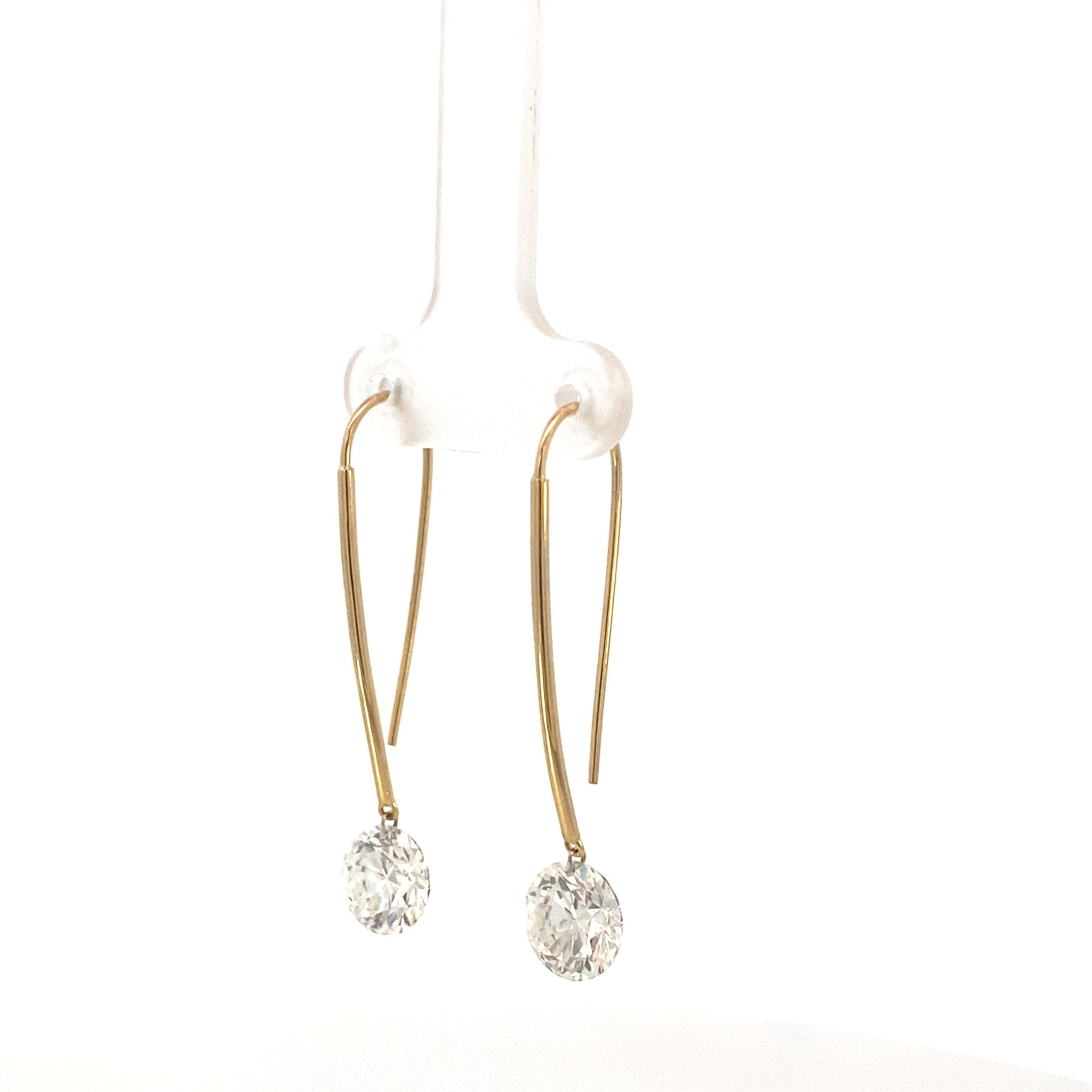 Round Cut Lab Diamond Drilled Drop Earring 14k Yellow Gold - Reflection Diamonds - Gaines Jewelers