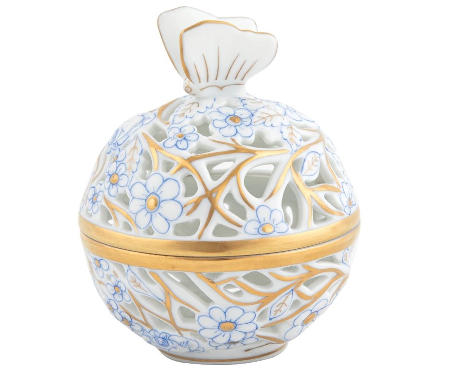 Round Relief Box with Berry - Blue - Herend - Gaines Jewelers