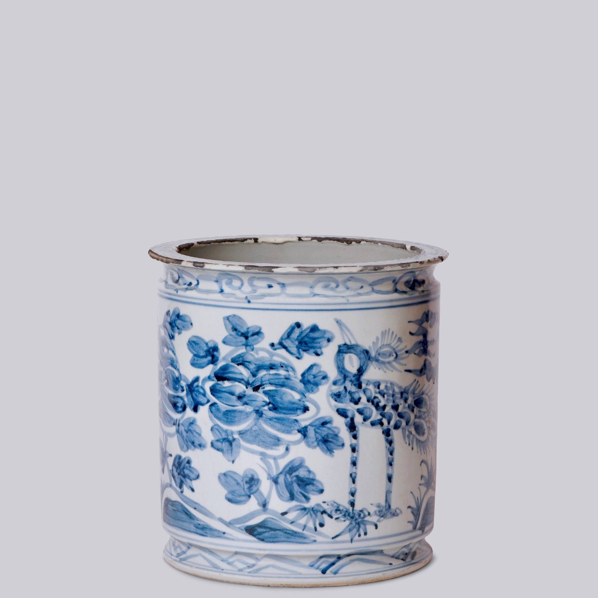 Rustic Peacock Blue and White Porcelain Cachepot - Cobalt Guild - Gaines Jewelers