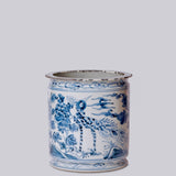 Rustic Peacock Blue and White Porcelain Cachepot - Cobalt Guild - Gaines Jewelers