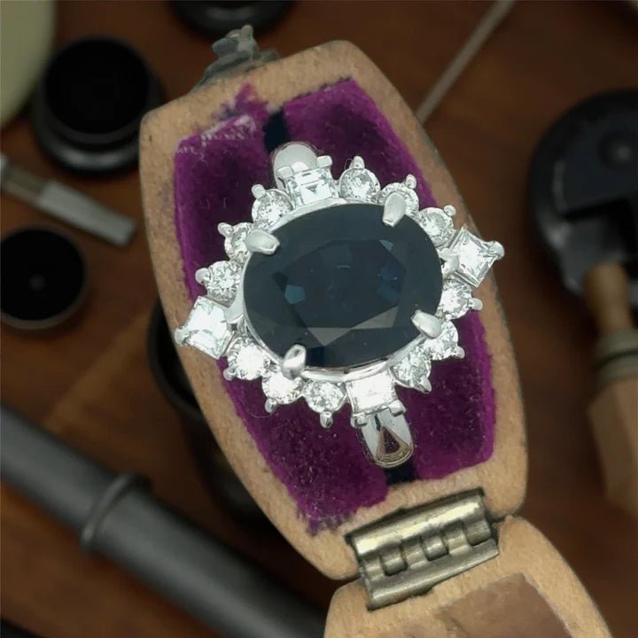****Sapphire & diamond ring vintage 1990 in platinum by MDJ - Gaines Jewelers