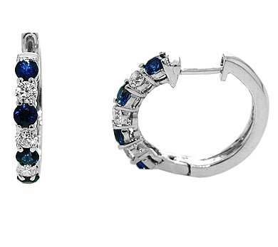 sapphire=0.65ct and diamond 0.40ct hoop earrings 14kt white gold - Nemati - Gaines Jewelers