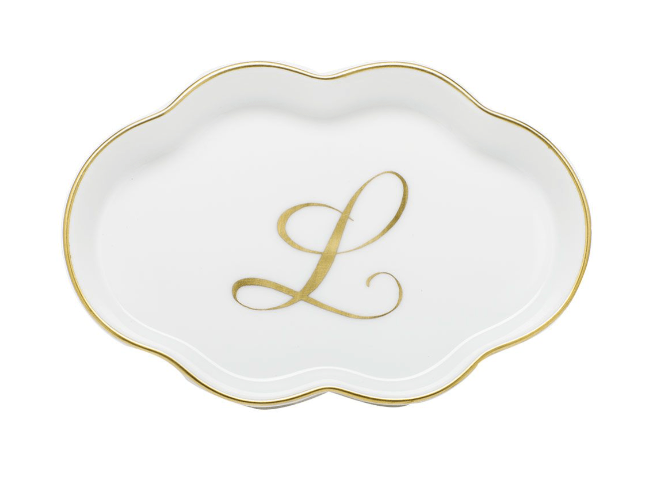 Scalloped Tray With Monogram - L - Herend - Gaines Jewelers