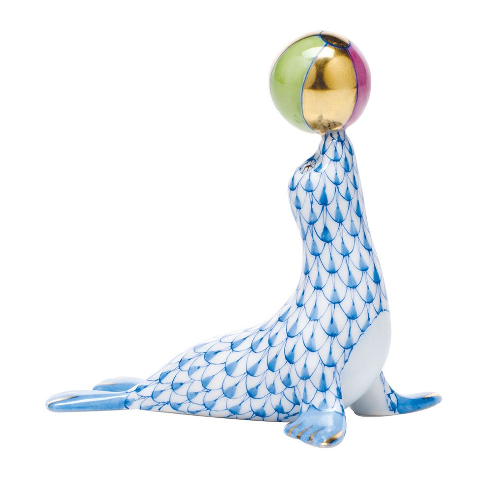 Sea Lion With Ball- Blue - Herend - Gaines Jewelers