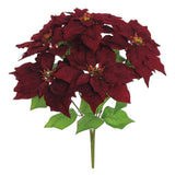 Select Artificials, Inc. - Velvet Poinsettia Bush X5, 17", 9" Bloom, Burgundy - Gaines Jewelers