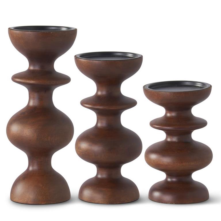 Set of 3 Dark Mango Wood Candleholders - K&K Interiors - Gaines Jewelers