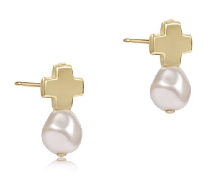 Signature Cross Gold Stud - Pearl - Gaines Jewelers