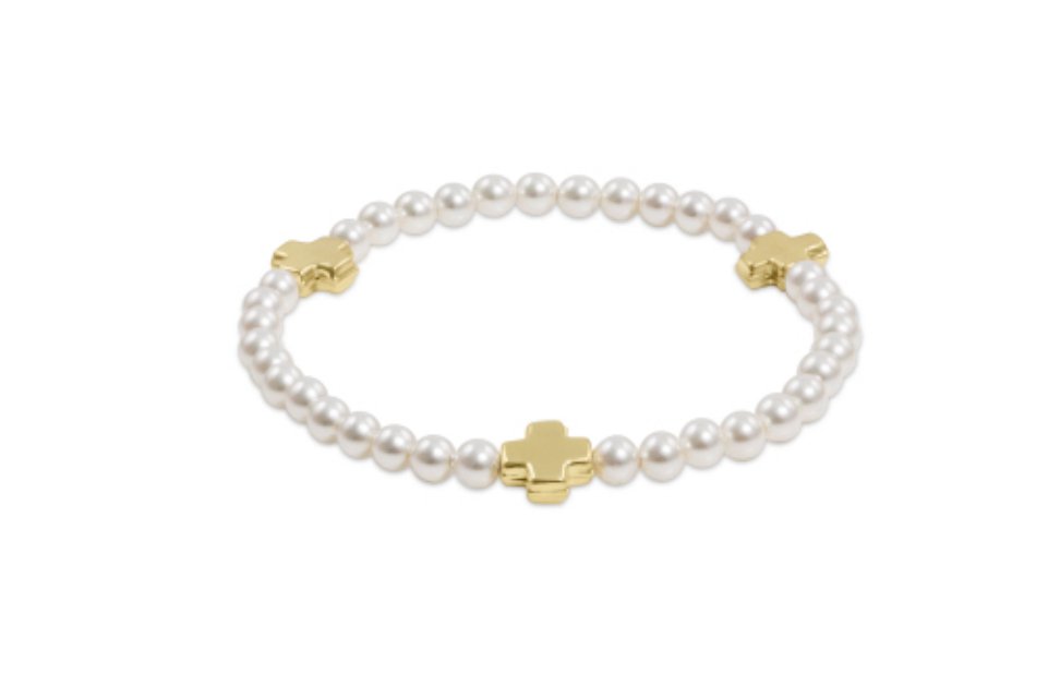 Signature Cross Pearl Pattern 4mm Bead Bracelet - Gold - Gaines Jewelers