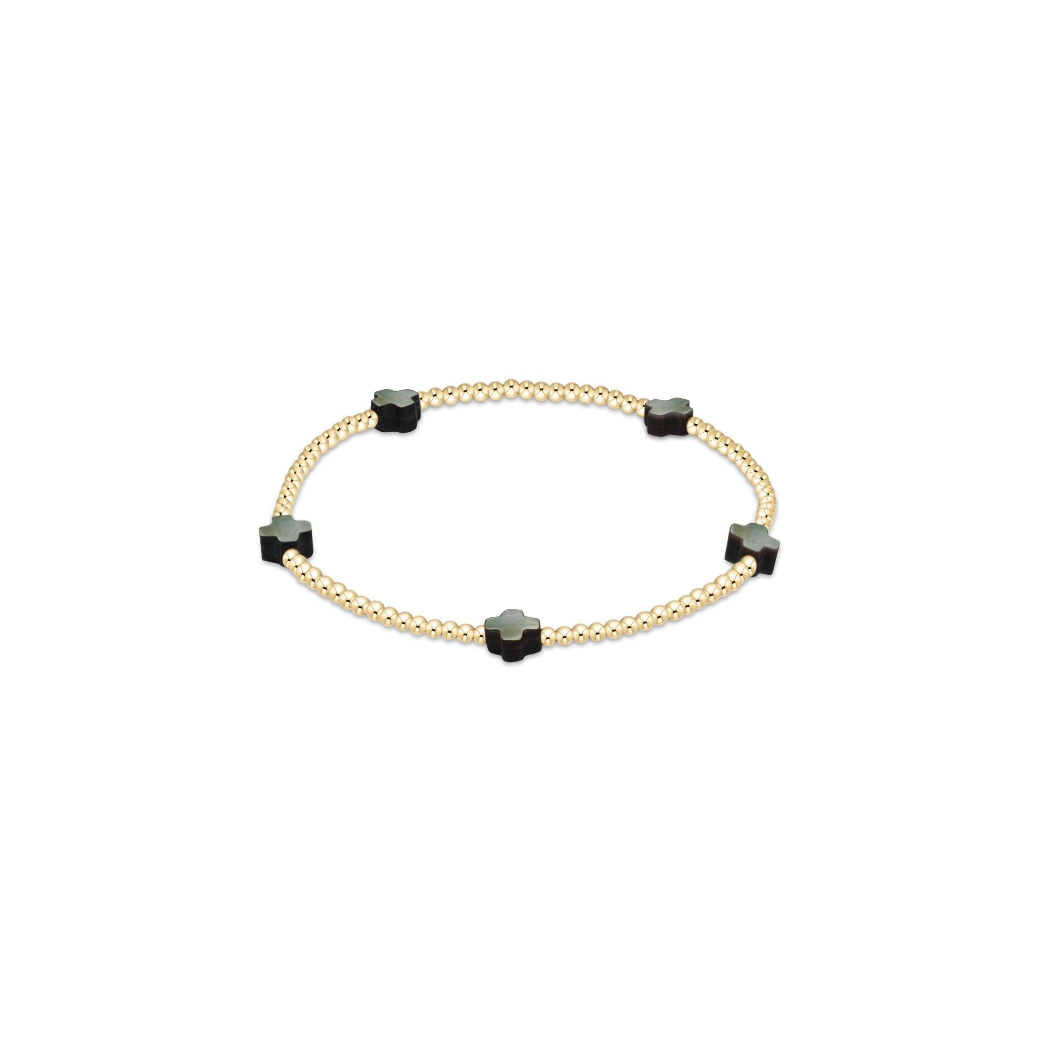 Signature Cross Small 2mm Gold Bracelet - Mother Of Pearl - Black Tahitian - Enewton - Gaines Jewelers
