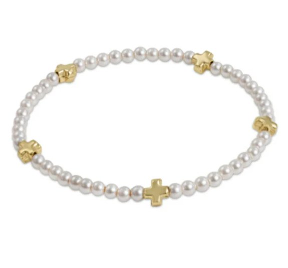 Signature Cross Small Pearl Pattern 3mm Bead Bracelet - Gold - enewton - Gaines Jewelers