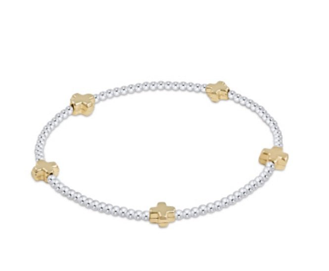 Signature Cross Small Sterling Mixed Metal Pattern 2mm Bead Bracelet - Gold - enewton - Gaines Jewelers